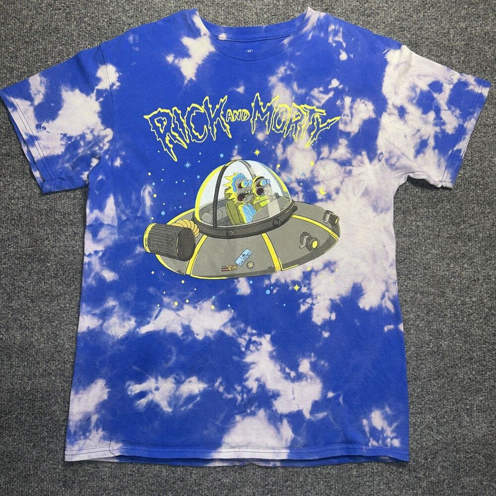 Rick And Morty Shirt Teens M Medium Blue Bleach Tie Dye Tee Ripple Spaceship